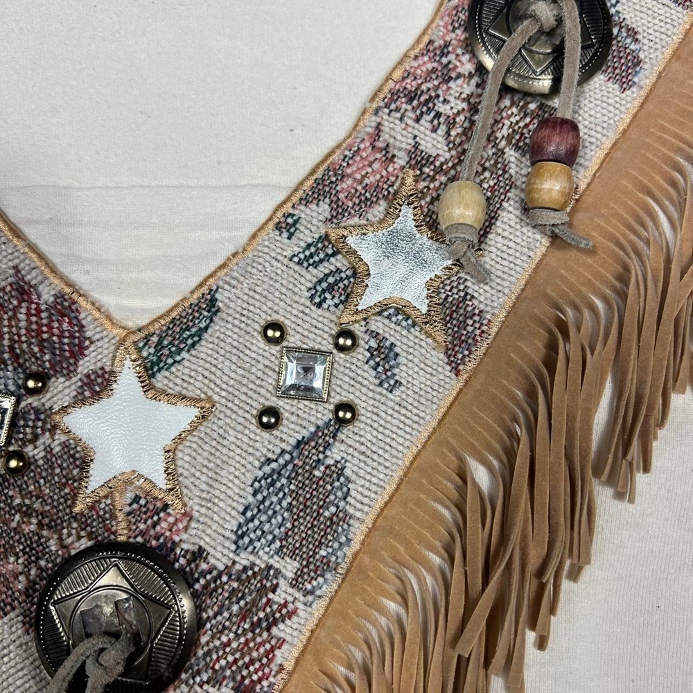 Western Fringe Star Shirt Vintage 80s Cowboy Handmade Leather - Picture 5 of 6